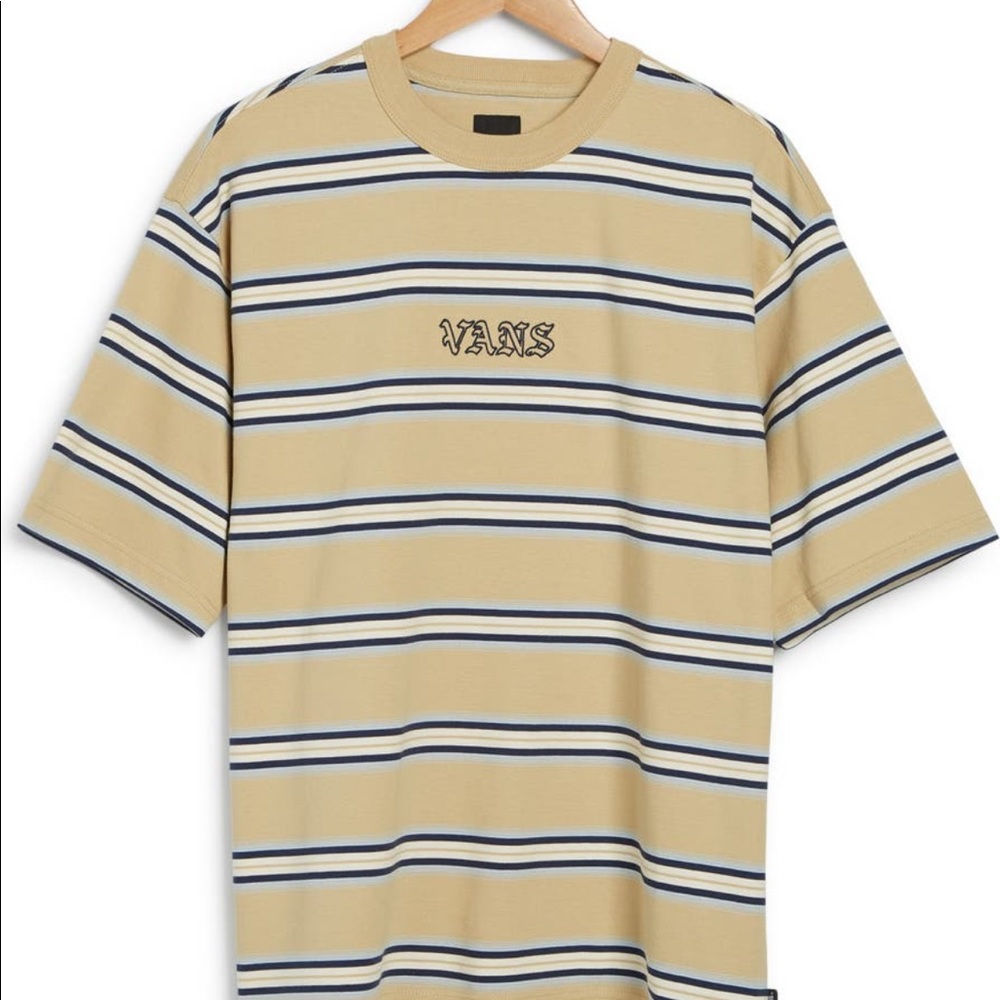 Mens taupe and navy striped vans shirt -size L- never worn, new with tags